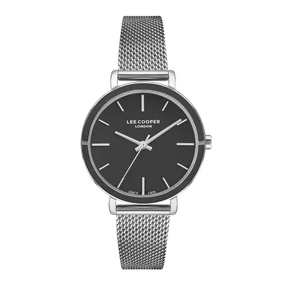 Ladies Lc07247.350 3 Hand Silver Watch With A Silver Mesh Band And A Black Dial