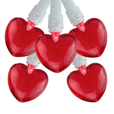 20-count Red Led Mini Hearts Valentine's Day Lights - 4.75ft, White Wire
