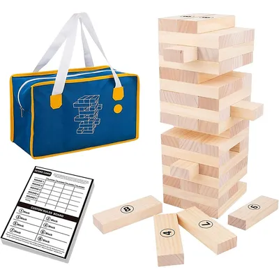 Giant Block Stacking Game - 56pcs - Oversized Wooden Tumble Tower With Storage Bag; 3 Years And Older