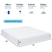 Twinfullqueenking 10" Foam Mattress Medium Firm Bed-in-a-box Bed Room W/removable Cover