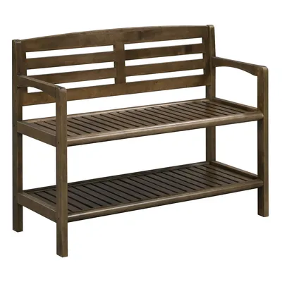 Abingdon 38"w Solid Wood Bench With Back And Storage Shelf - Espresso