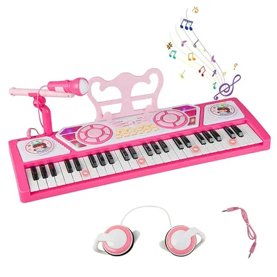 49-key Kids Keyboard Portable Electric Lighted Piano Instrument Toy Microphone