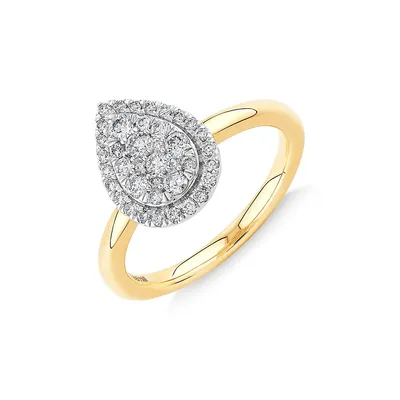 0.50 Carat Tw Pear Shaped Diamond Cluster Ring In 14kt Yellow & White Gold