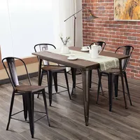 Costway Copper Set Of 4 Metal Wood Counter Stool Kitchen Dining Bar Chairs Rustic