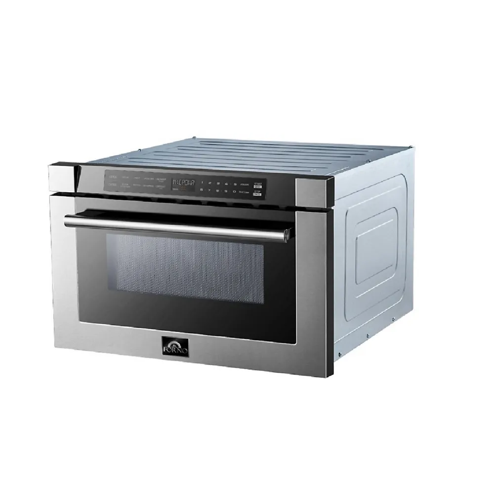 Forno 24" Inch. Microwave Drawer Oven With Touch Open Door - 1.2 Cubic Feet Electric Oven Capacity - Stainless Steel Child Safety Lock Self Cleaning - FMWDR3000-24