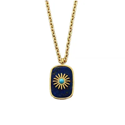 Goldtone Turquoise Howlite Sun And Navy Pendant Necklace