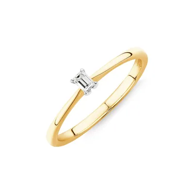 Emerald Cut Diamond Solitaire Promise Ring In 10kt Yellow And White Gold