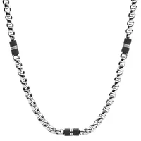 Men's Black Marble And Stainless Steel Beaded Necklace