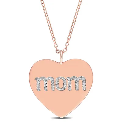 1/10 Ct Tw Diamond 'mom' Engraved Heart Necklace In Rose Plated Sterling Silver