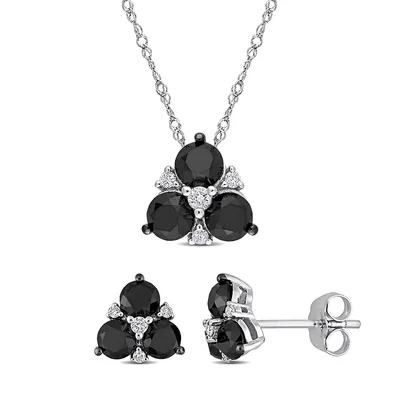 2-piece Set 3 Ct Tw Black And White Diamond Earrings And Necklace Set In 10k White Gold