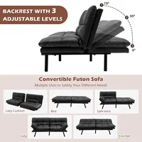 Convertible Futon Sofa Bed Memory Foam Couch Sleeper With Adjustable Armrest Grey/brown/black