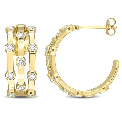 1 Ct Tw Diamond Triple Row Open Hoop Earrings In 10k Yellow Gold