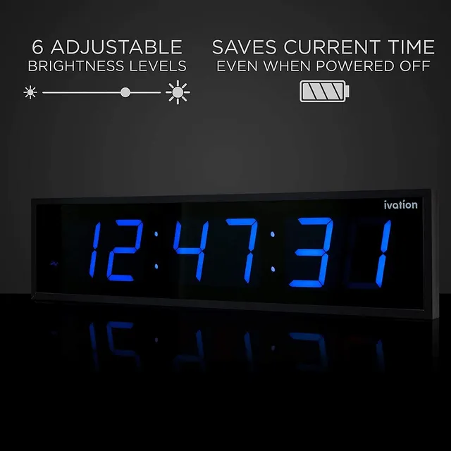 Ivation Large Big Oversized Digital Led Clock With Stopwatch, Alarms, Countdown  Timer  Temp Shelf Or Wall Mount (blue) 6-level Brightness, Mounting  Holes Hardware Willowbrook Shopping Centre