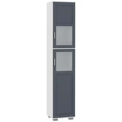 Tall Bathroom Cabinet With 2 Cupboards, Matte Glass Doors