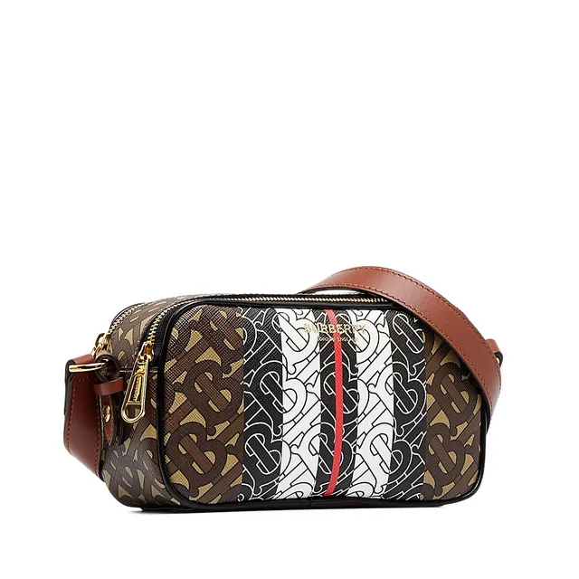 Burberry Monogram Stripe E-canvas Note Crossbody Bag in Brown