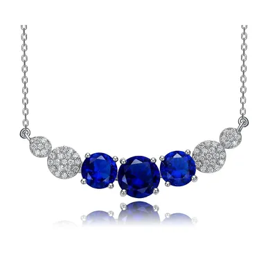 Sterling Silver White Gold Plating With Blue Sapphire Cubic Zirconia Chevron Necklace