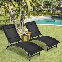 2 Pcs Patio Folding Chaise Lounge Chair Recliner Adjustable Stackable Deck Black