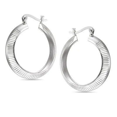 Sterling Silver Rhodium Round Hoop Earrings