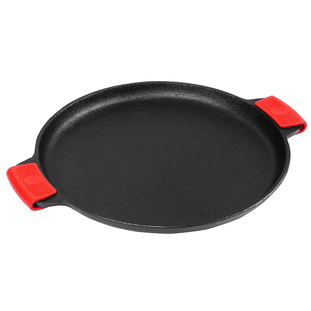 Lodge 15 Inch Seasoned Cast Iron Pizza Pan with Silicone Grips at