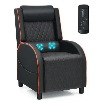 Massage Gaming Recliner Chair Leather Single Sofa Home Theater Seat Orange