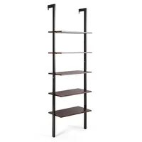 5-tier Ladder Shelf Wood Wall Mounted Display Bookshelf Metal Frame Brown