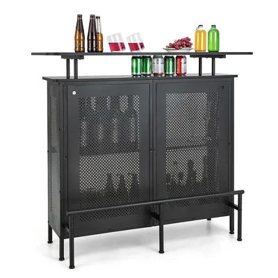 4-tier Metal Home Bar Unit Liquor Bar Table With Storage Shelves & 6 Glass Holders