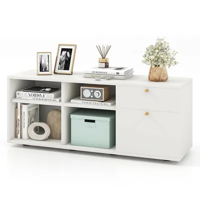 Storage Cabinet With 2 Drawers 4 Cubes Adjustable Feet Floor Display Cabinet White