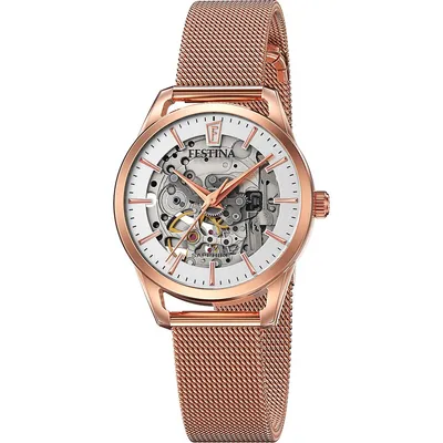 Automatic Mesh Band Watch In Rose Gold