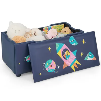 Kids Upholstered Storage Ottoman Bench Versatile Toy Chest Footrest Stool With Lid