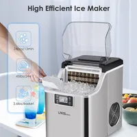 3.2L Countertop Ice Maker , 40LBS/24H Protable Stainless Steel Ice Machine , Adjustable Ice Cube Thickness and Self-Cleaning Function