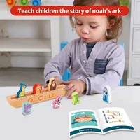 Aboard Noah's Ark Toy - 9pcs Matching Game, Wooden Sorting Puzzle With Ark, Figurines And Booklet, For Toddlers 3 Year Old +