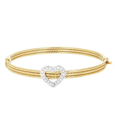 1/5 Cttw Diamond Bangle Bracelet Yellow Gold Plated Over Sterling Silver Cable