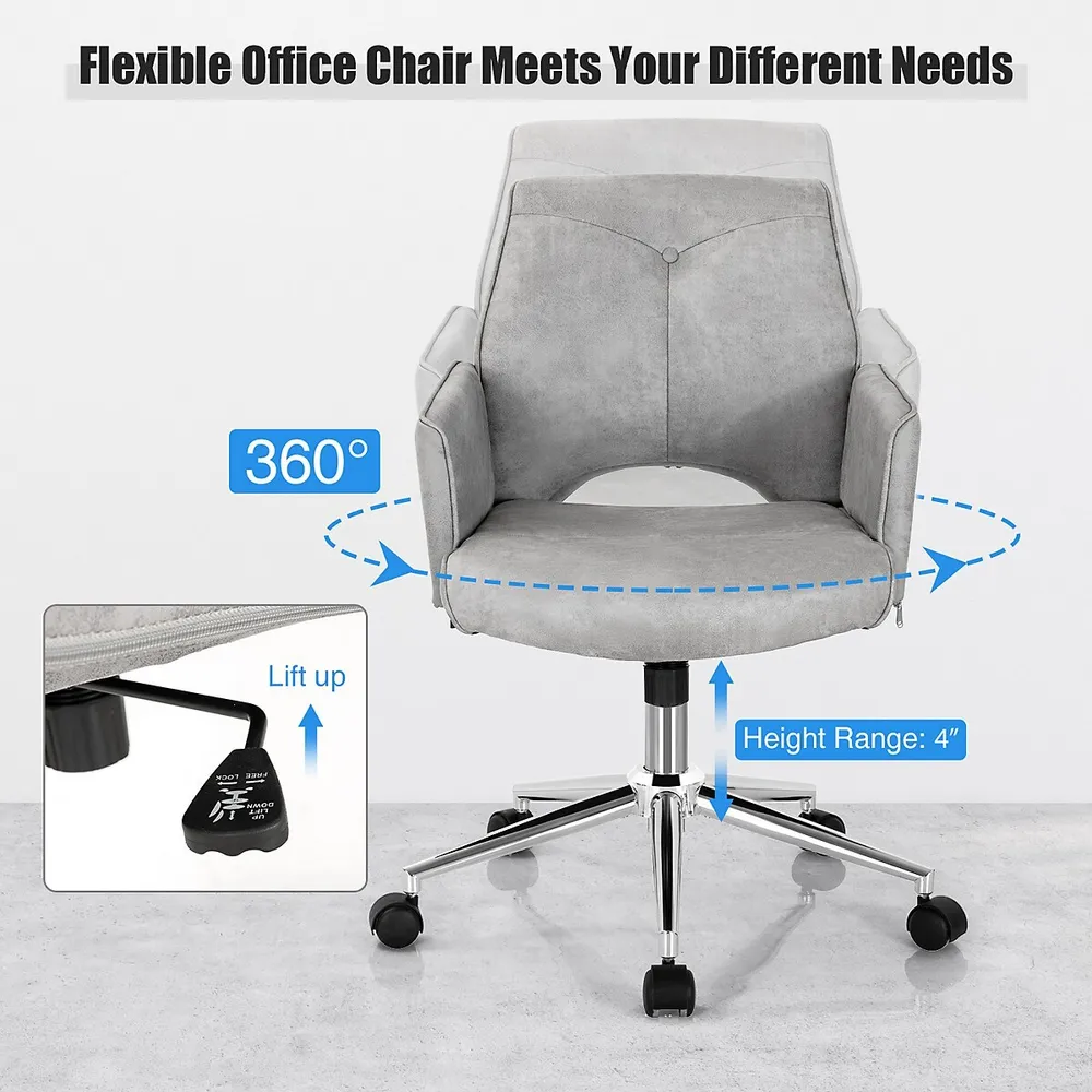 Costway Mid Back Armless Office Chair Adjustable Swivel Fabric Task Desk  Chair