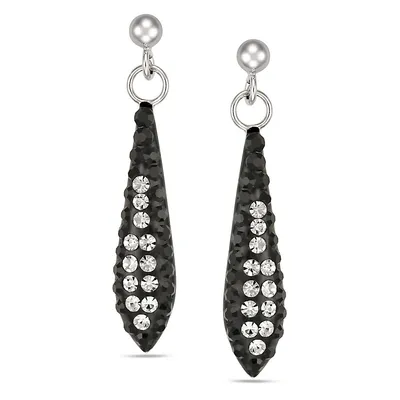 Sterling Silver With Jet & Clear Crystals Drop Earring