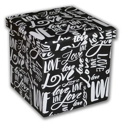 Ottoman / Footstool With Storage, Cubic, From The Love Collection, Writing Motif