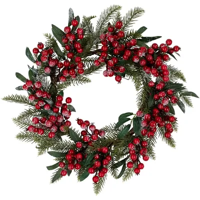Frosted Red Berries And Foliage Artificial Christmas Wreath,18-inch, Unlit