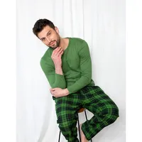 Two Piece Poly Top Flannel Pants Plaid