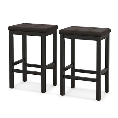Set Of 2 Rubber Wood Bar Stools 24" Counter Height Stool With Padded Seat, Footrest