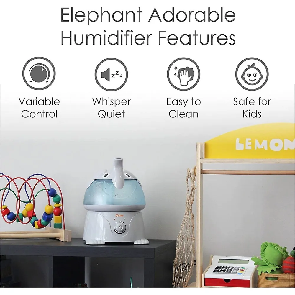 Cool Mist Air Humidifier For Kids Room, 1 Gallon Capacity, Elephant
