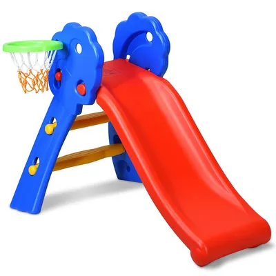 Children Kids Toddlers Folding Slide W/basketball Net