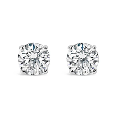 Ags Certified 14k White Gold 1.0 Cttw 4-prong Set Brilliant Round-cut Solitaire Diamond Push Back Stud Earrings (h-i Color, Si2-i1 Clarity)