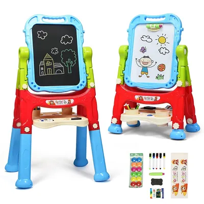 Height Adjustable Kids Art Easel Magnetic Double Sided Board W/ Accessories