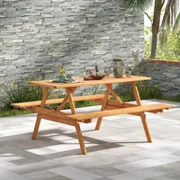 6 Person Picnic Table Set With Patio Table 2 Built-in Benches 2" Umbrella Hole