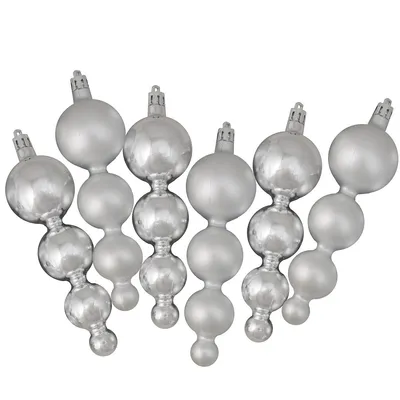 6ct Silver Shatterproof 2-finish Christmas Finial Ornaments 5.75"