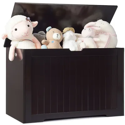 Costway Mdf Toy Box Wooden Organizer With High-quality Flip-top Lid Kindergarten White/brown