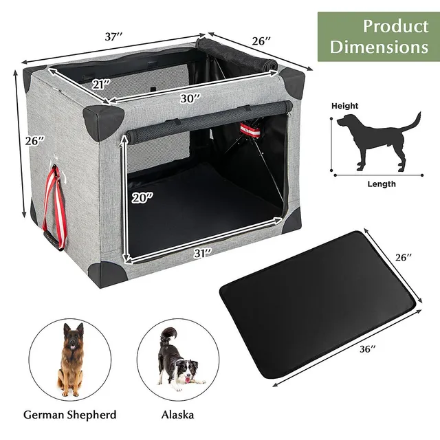 Portable Folding Dog Soft Crate Cat Carrier with 4 Lockable Wheels - Costway