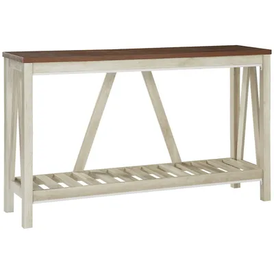 Farmhouse Console Table With Storage Shelf For Entryway