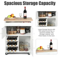 Modern Rolling Kitchen Cart Trolley Island Storage Cabinet W/drawer&wine Rack