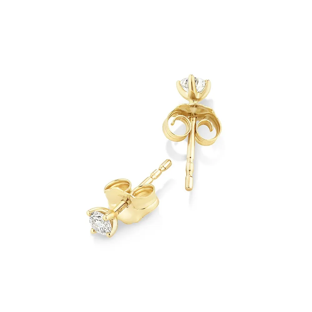 3 Stone Stud Earrings with .21 Carat TW Diamonds in 10kt Yellow Gold