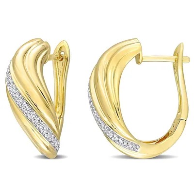 1/5 Ct Tw Diamond Swirl Design Hoop Earrings In 14k Yellow Gold